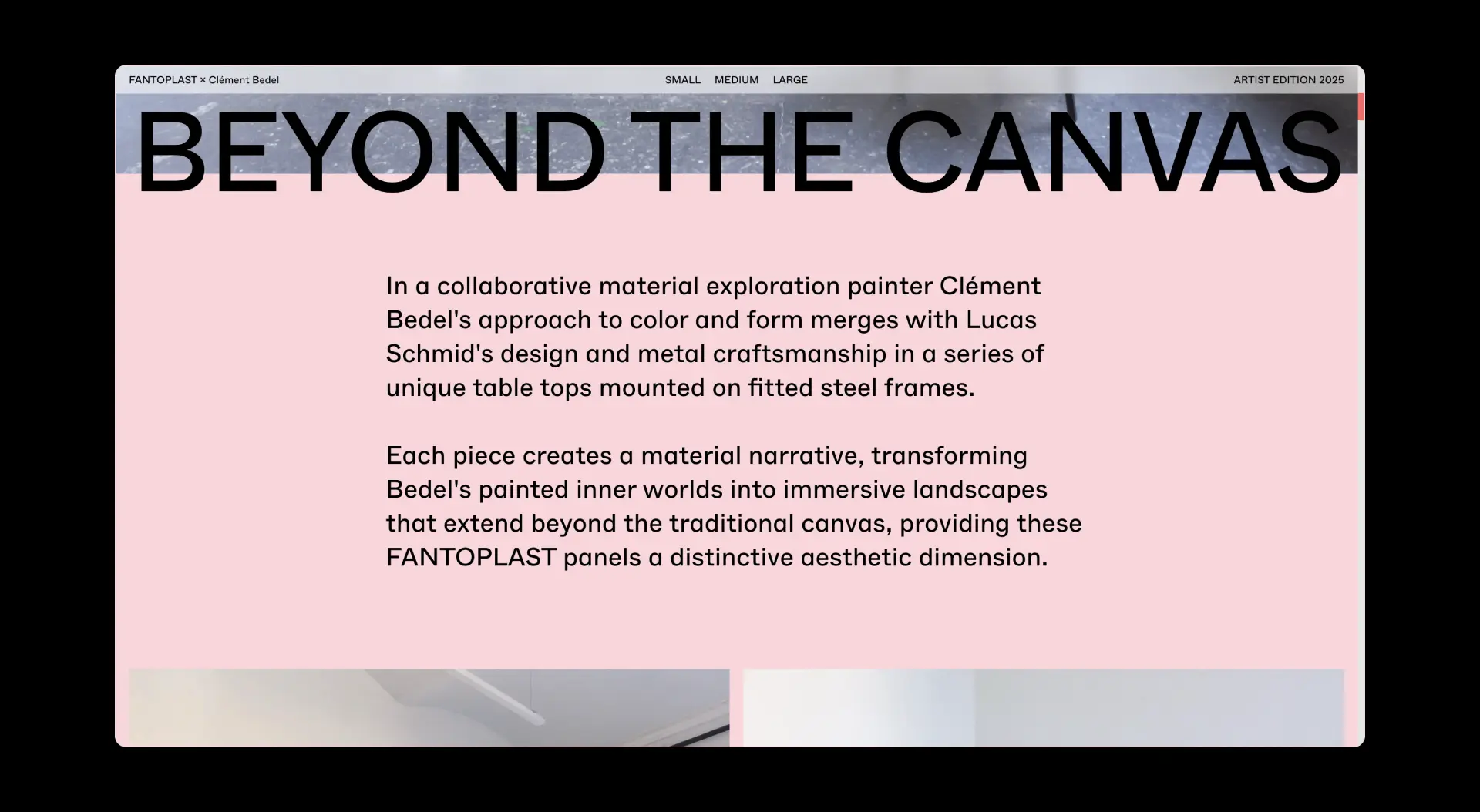 A screenshot of the landing page Beyond The Canvas